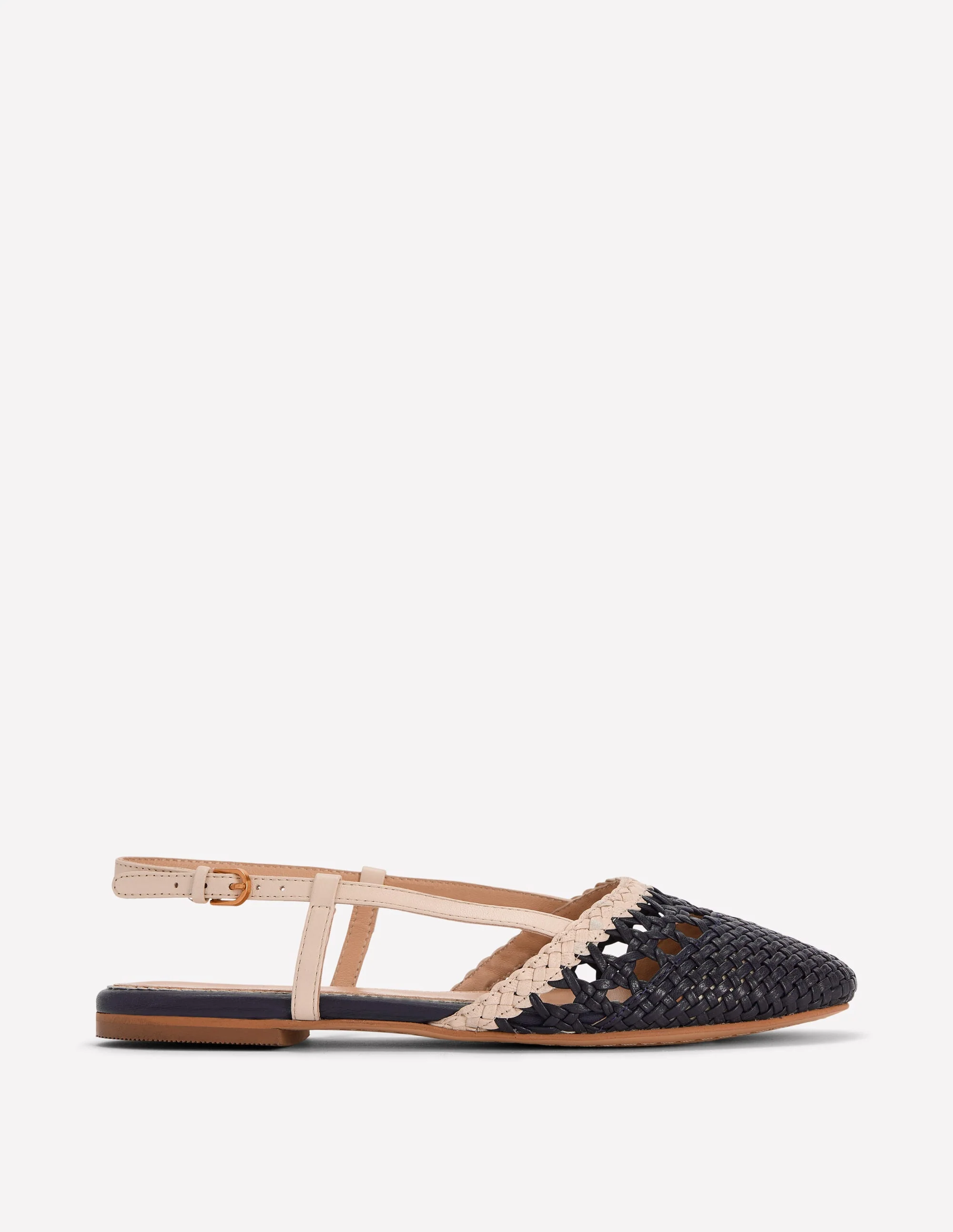 Woven Slingback Flats-Navy/Ivory