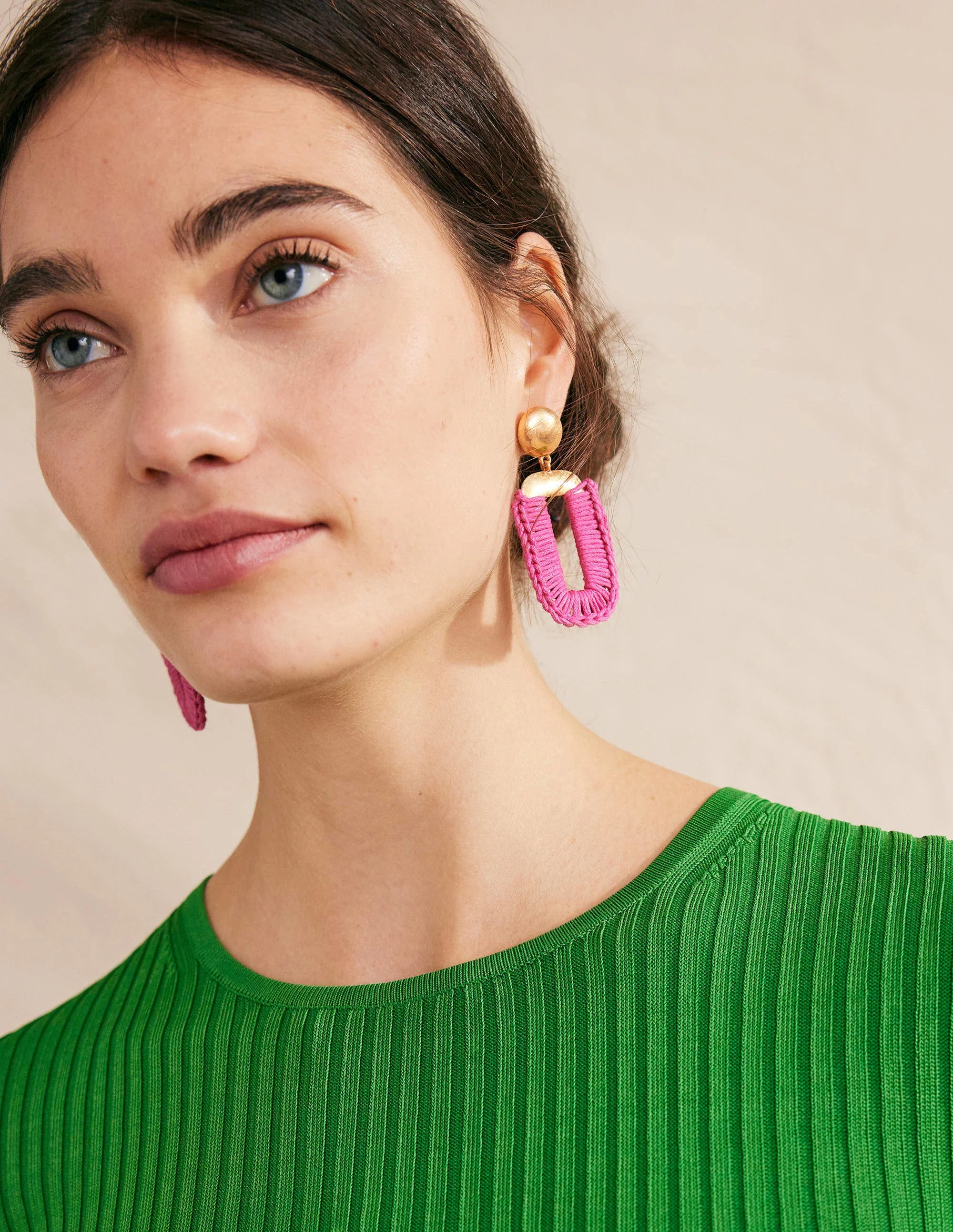 Wrapped Rectangle Earrings-Amazing Pink
