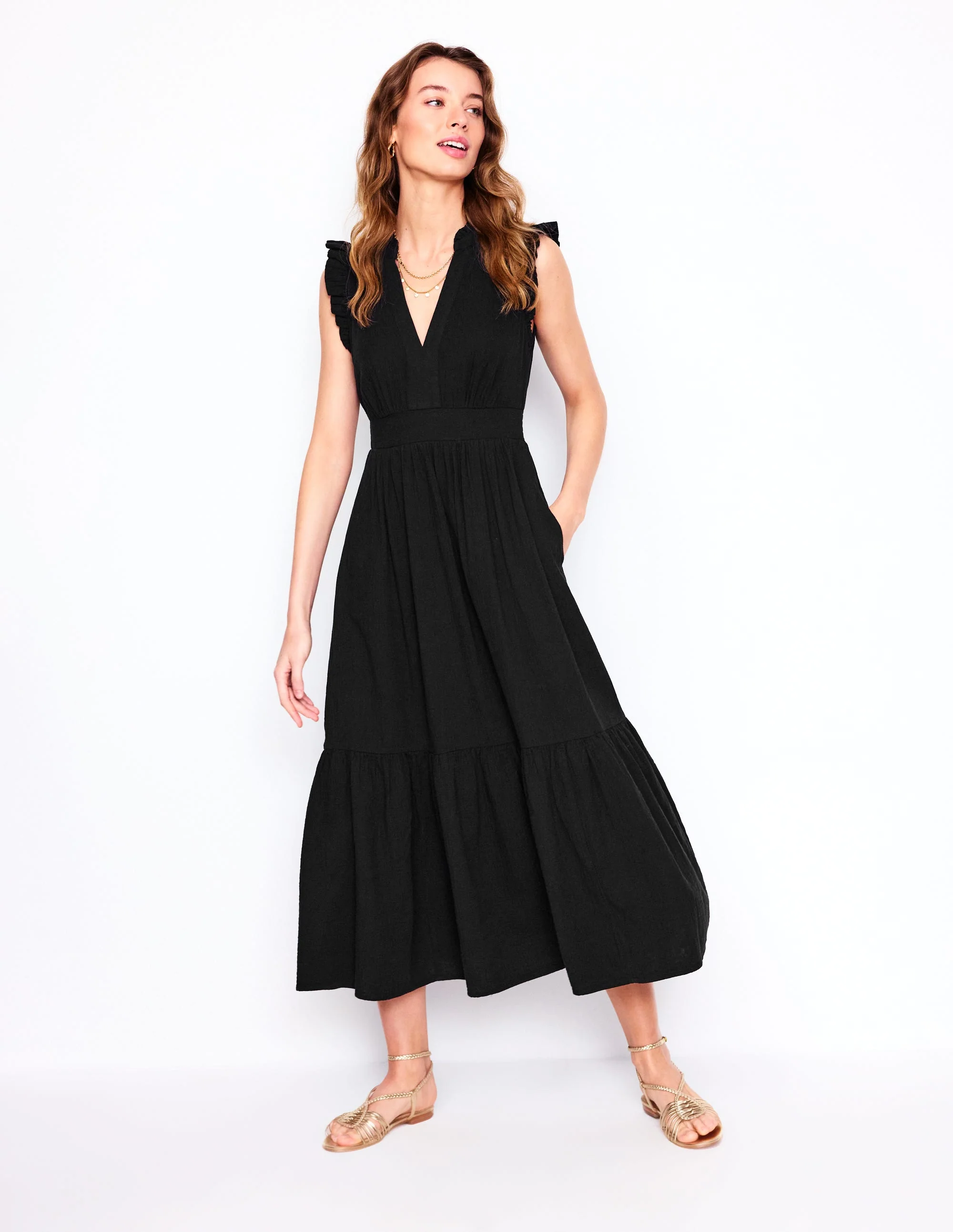 Wren Double Cloth Midi Dress-Black - Image 4