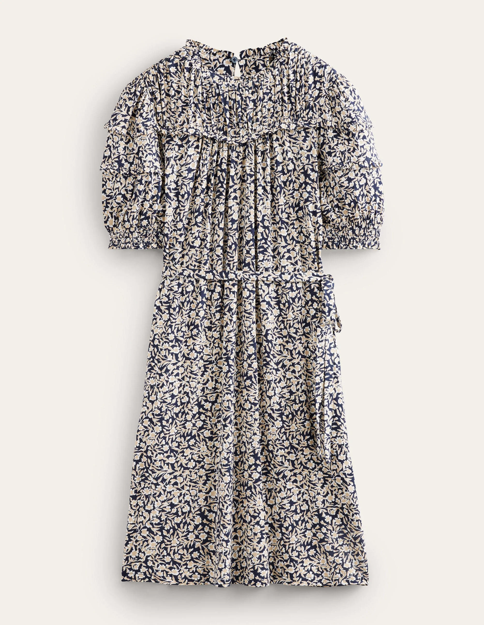 Yoke Detail Jersey Mini Dress-Navy, Abstract Vine - Image 5