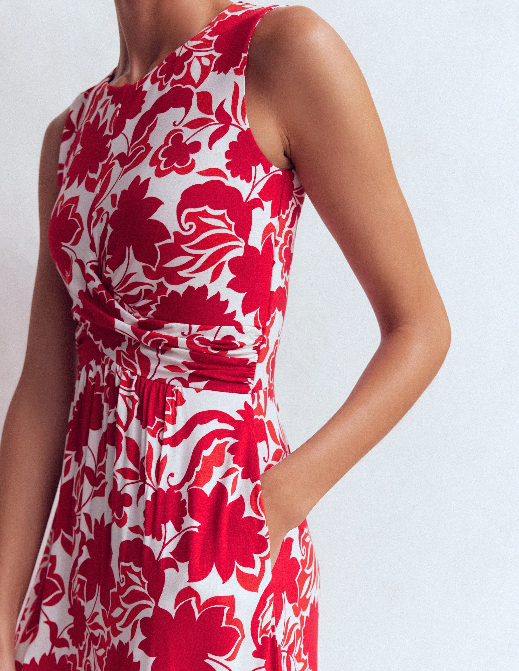 Zara Cross Waist Jersey Dress-Merida Red, Shadow Blossom - Image 2