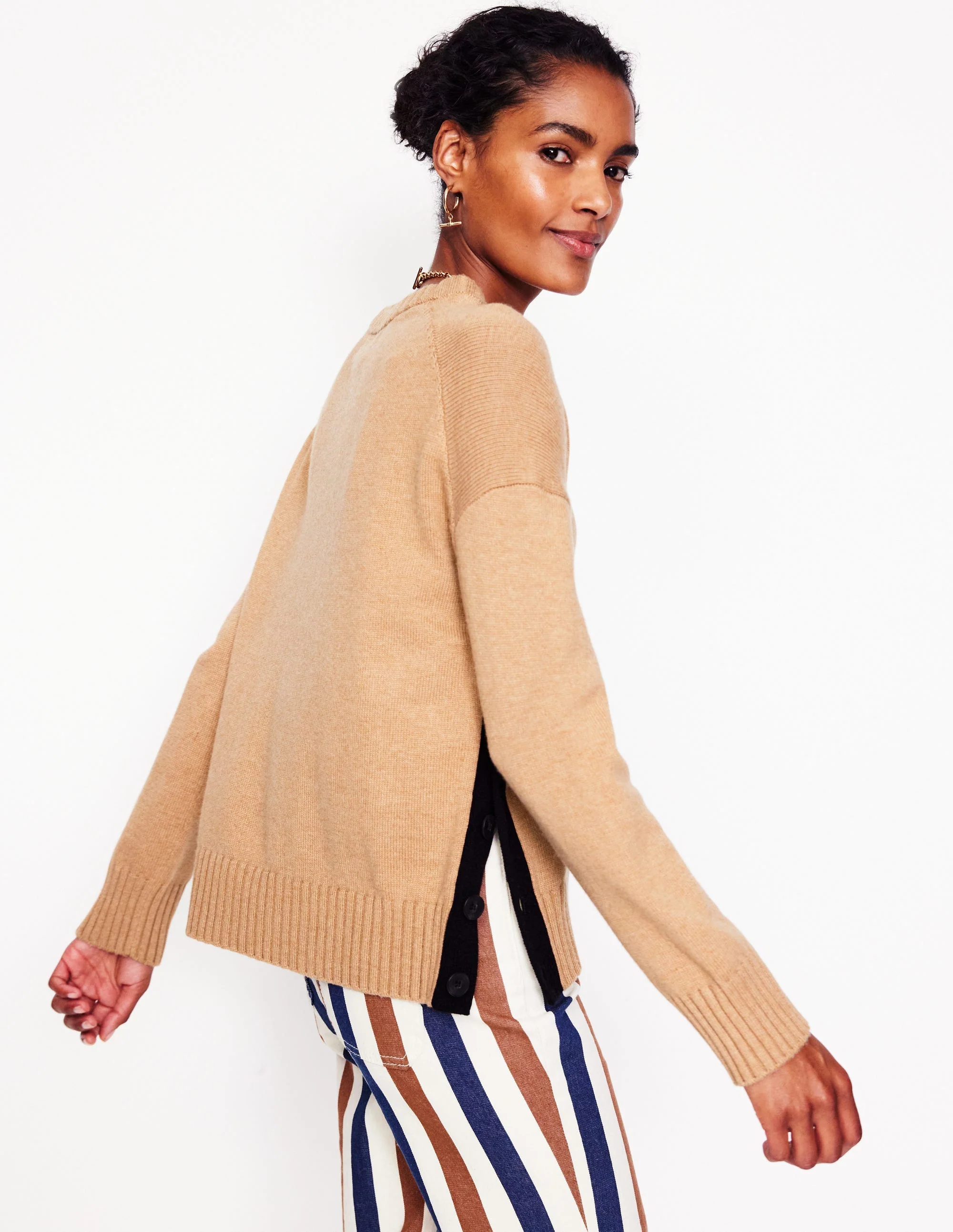Zia Button Side Jumper-Camel Melange - Image 3