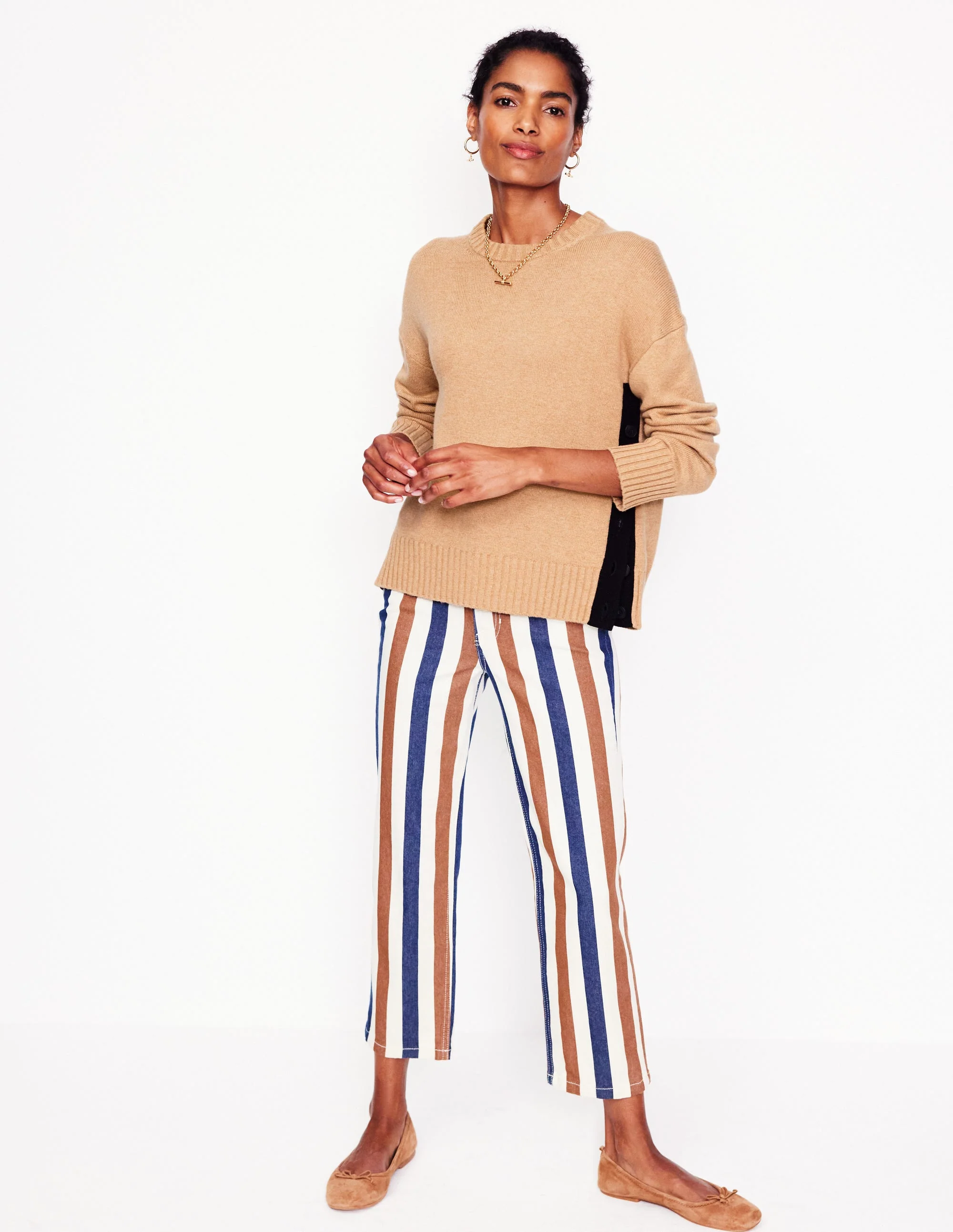 Zia Button Side Jumper-Camel Melange - Image 4