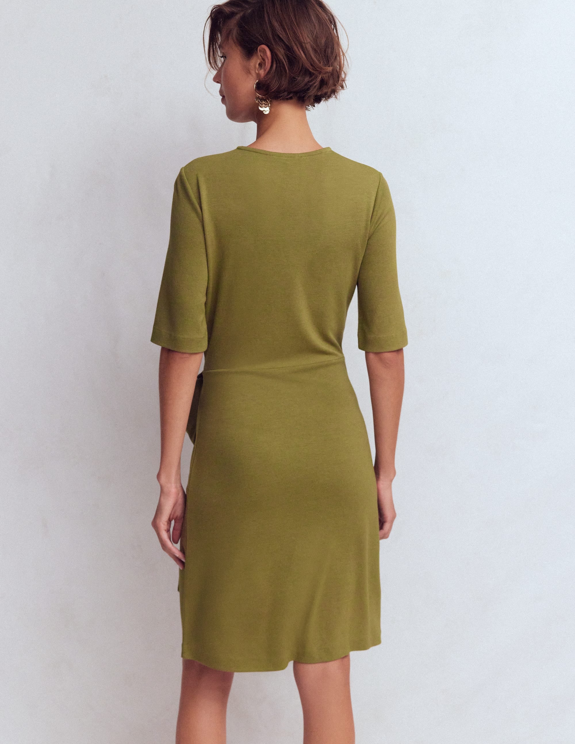 Zinnia Tie Jersey Short Dress-Olive - Image 3