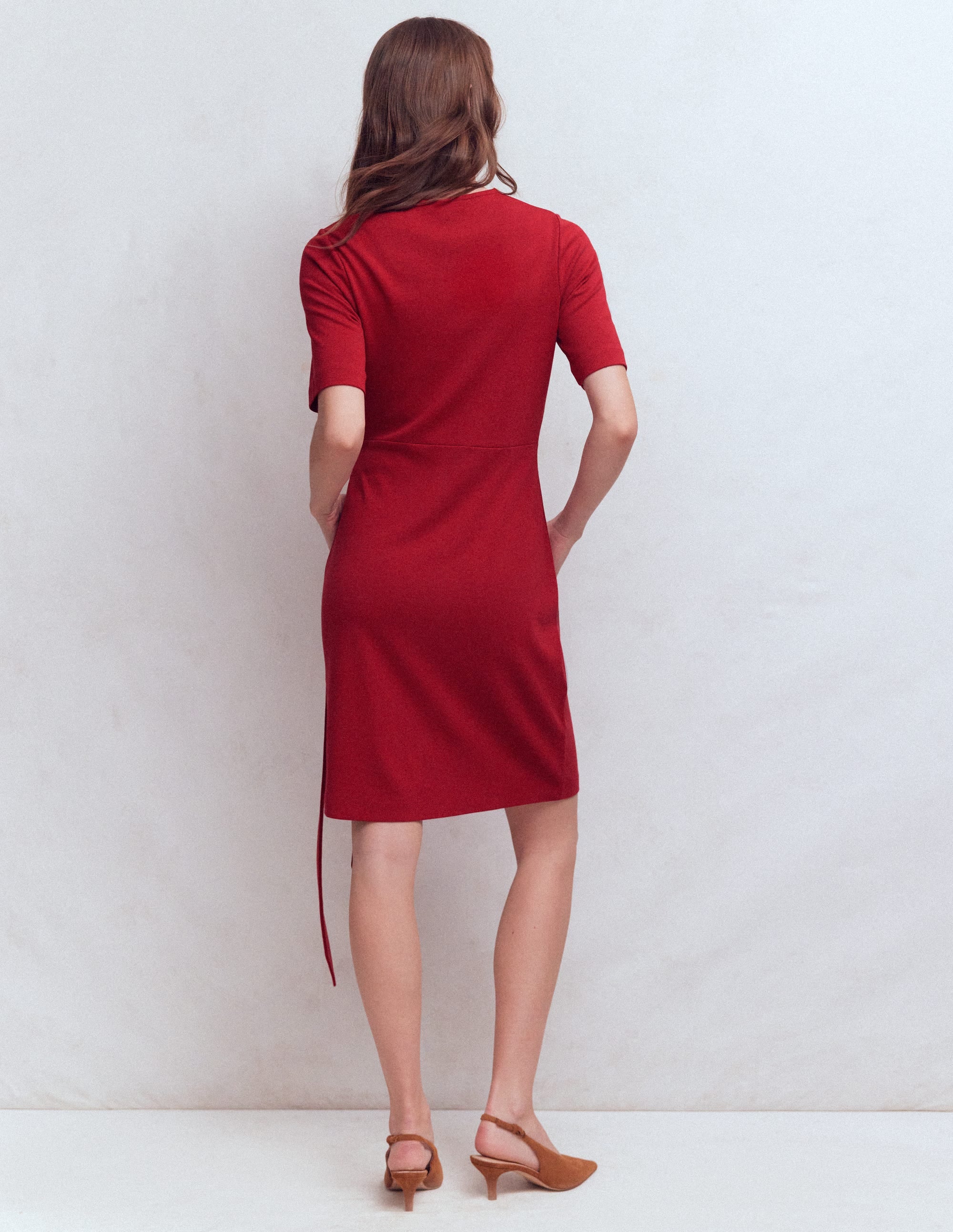 Zinnia Tie Jersey Short Dress-Rich Chestnut - Image 3