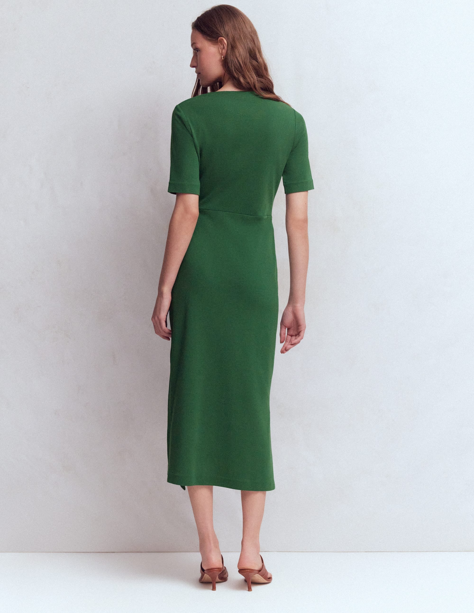 Zinnia Tie Ponte Midi Dress-Dark Green - Image 3