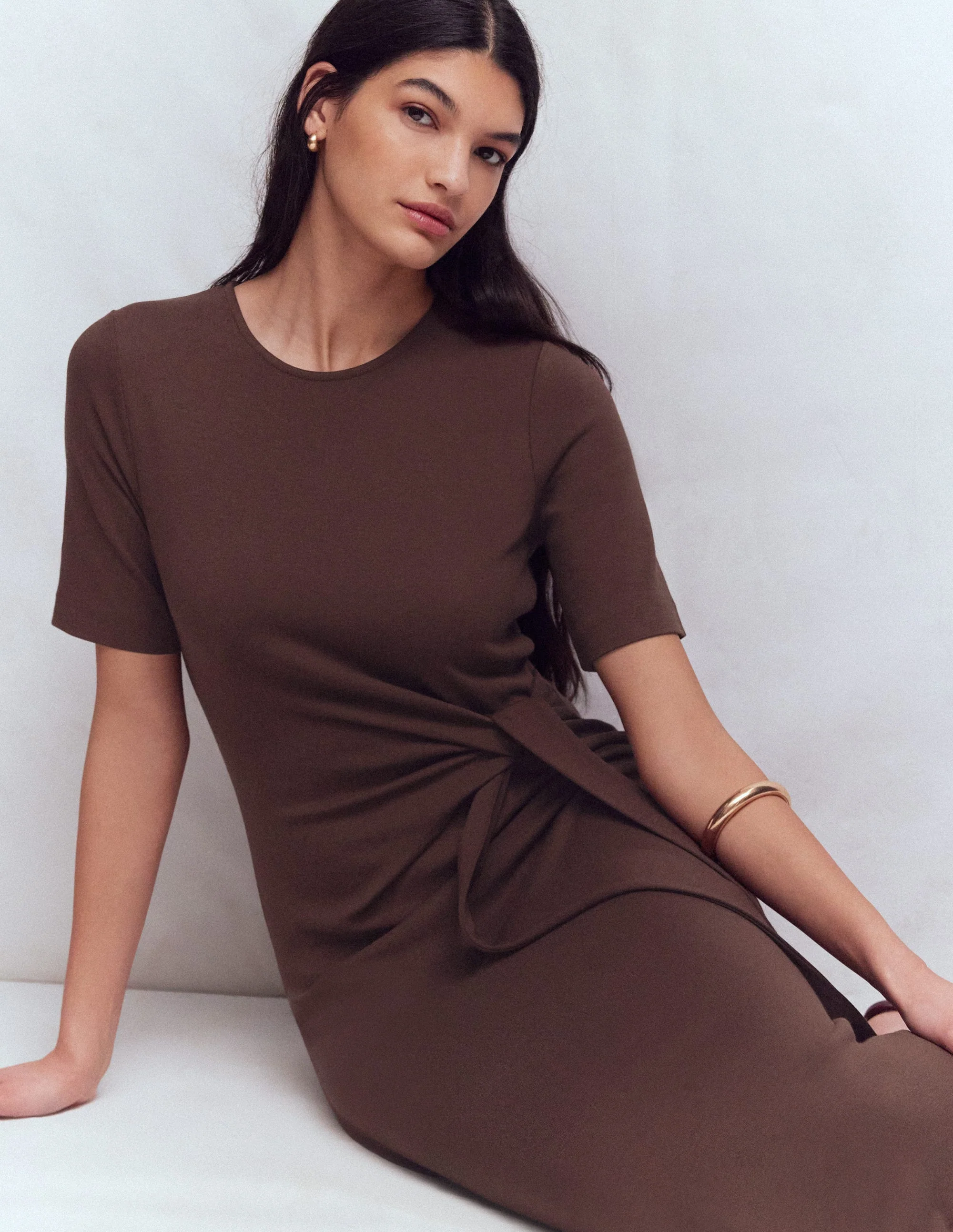 Zinnia Tie Ponte Midi Dress-Espresso - Image 10
