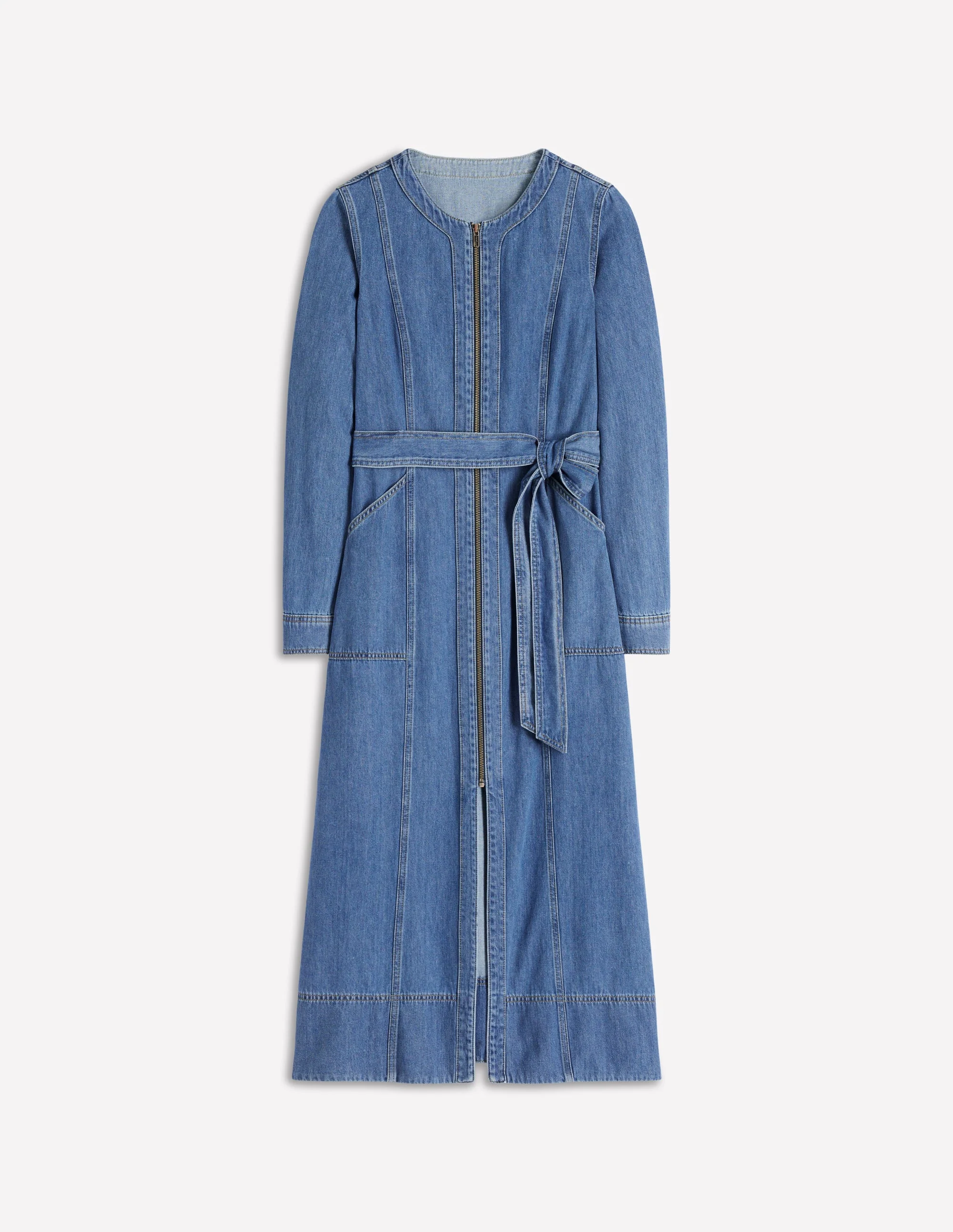 Zip Denim Straight Dress-Mid Vintage Denim - Image 7