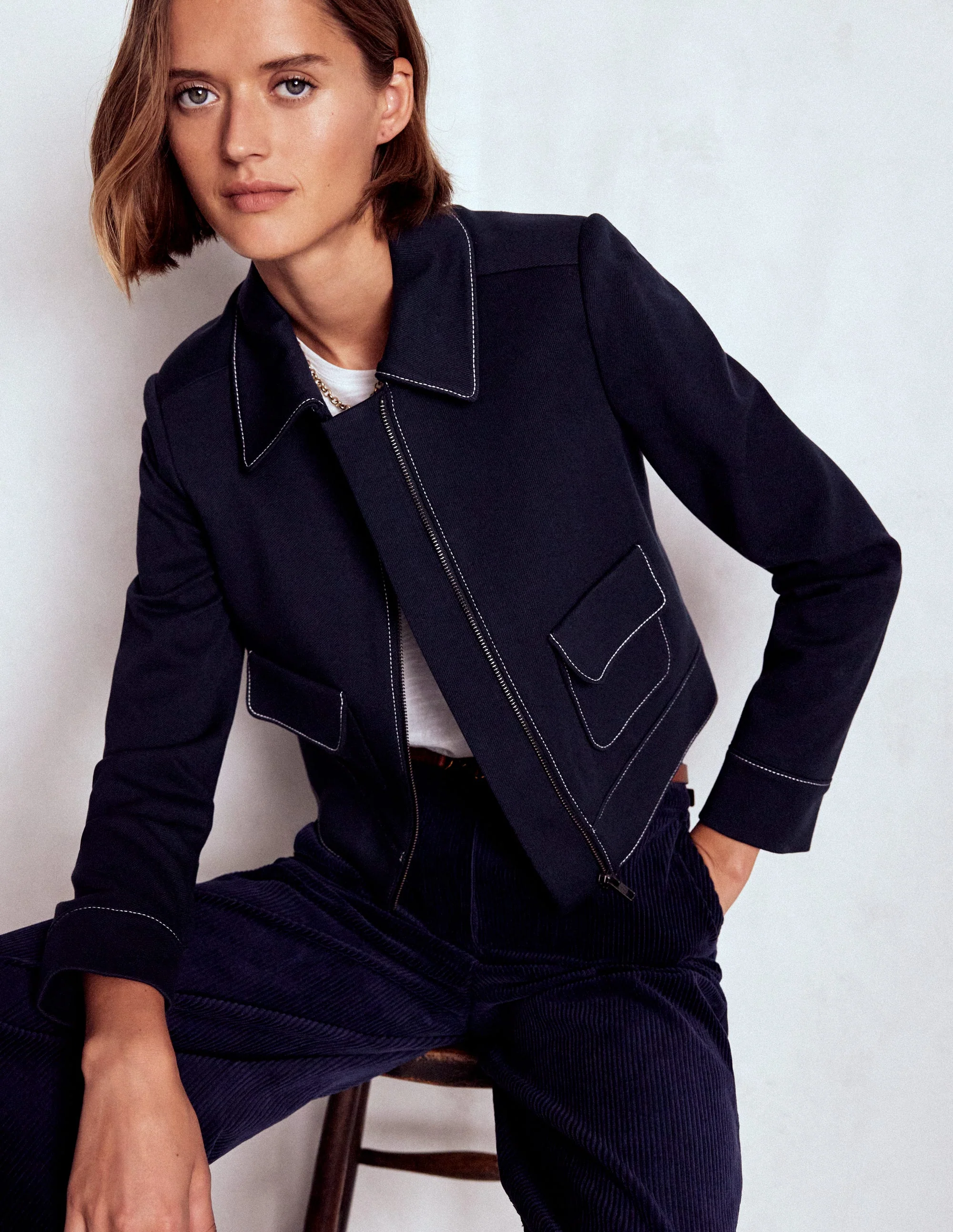 Zip Patch Pocket Jacket-NAVY