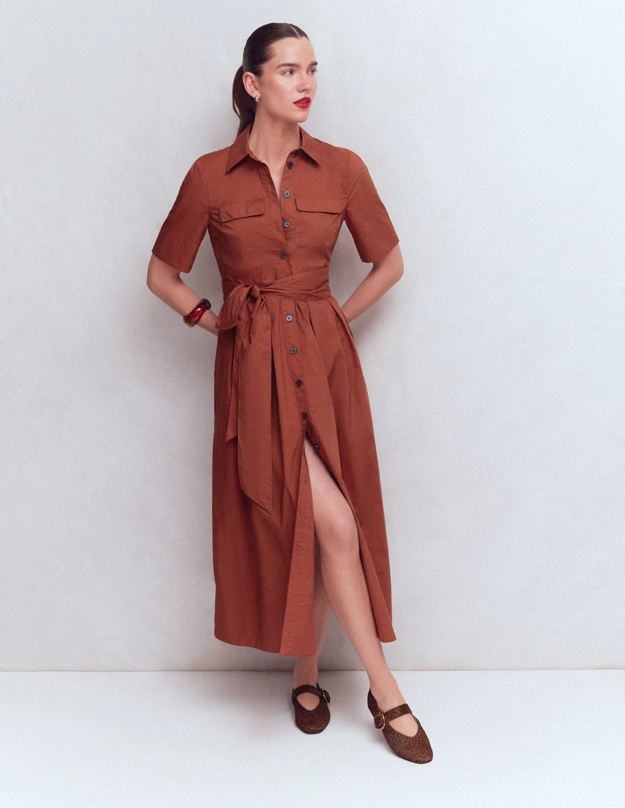 Zoe Short Sleeve Shirt Dress-Burnt Orange - Image 4