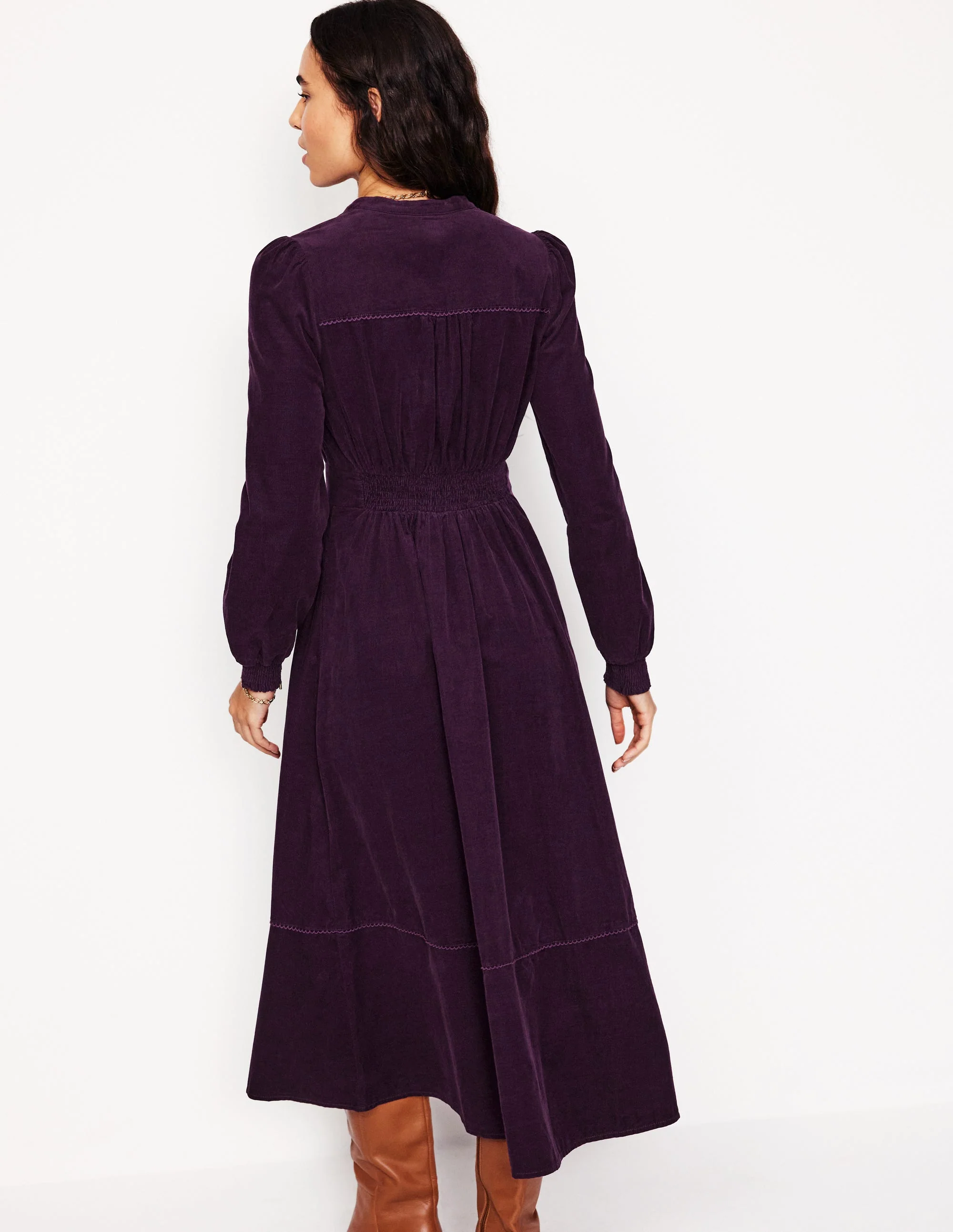 Zoe Zip Up Cord Midi Dress-Damson - Image 3